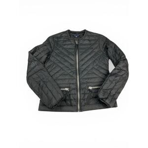Tommy Hilfiger Womens Quilted Puffer Coat Jacket Black Front Zip Casual Chic XS